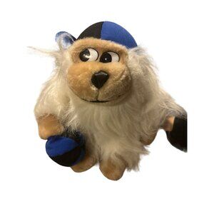 Vintage Plush ape  gorilla Toy Blue & Black Hat & Ball - side eyes & Silly